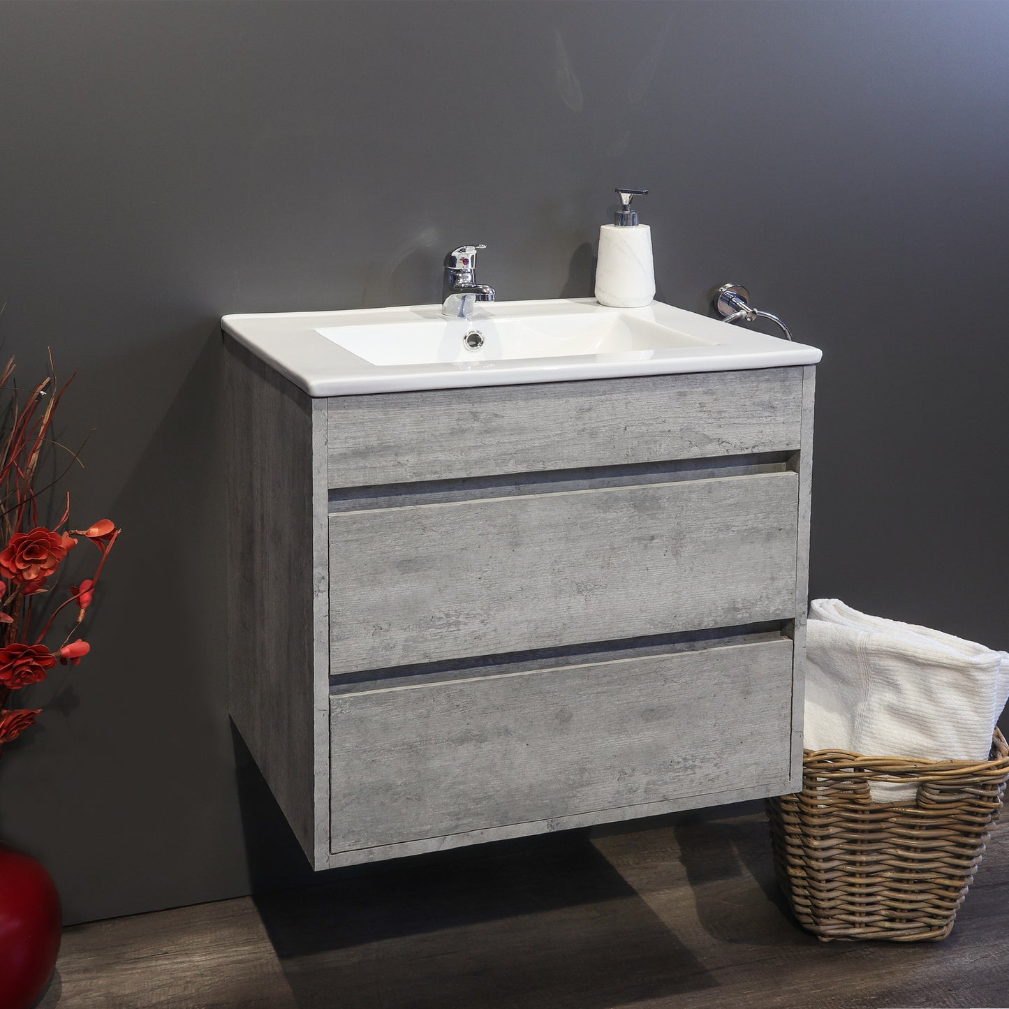 Stylo Deluxe | Double Drawer Floating Bathroom Vanity Cabinet  | Natural Concrete