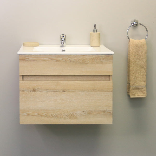 Stylo | Floating Bathroom Vanity Cabinet with White Ceramic Basin | Washed Shale