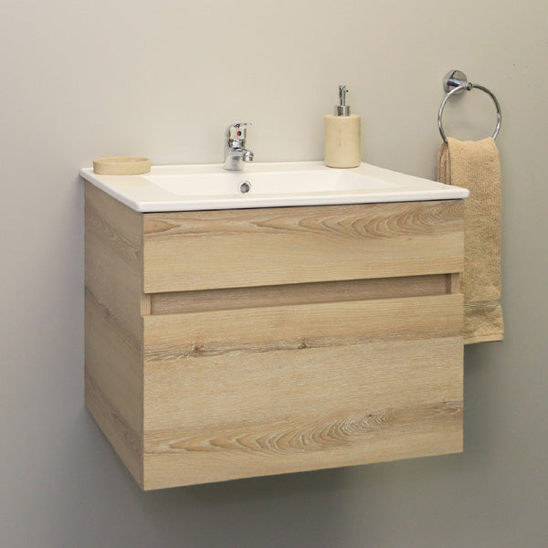 Stylo | Floating Bathroom Vanity Cabinet with White Ceramic Basin | Washed Shale