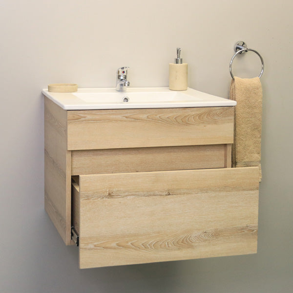 Stylo | Floating Bathroom Vanity Cabinet with White Ceramic Basin | Washed Shale