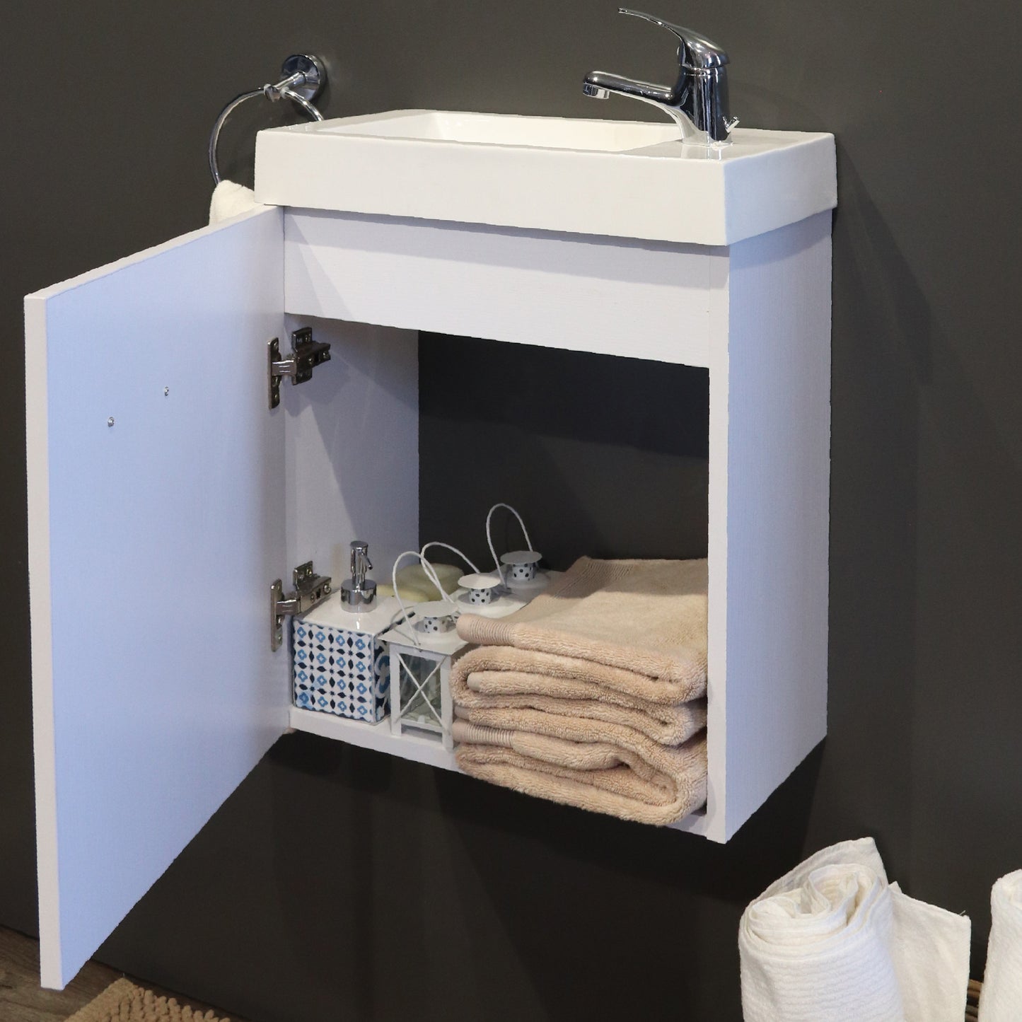 Denver Manchester Floating Bathroom Vanity | 1 Door | 450 | H/Gloss White